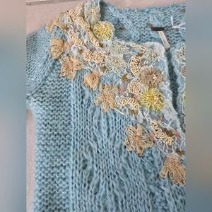 Free People Blue Sweater with Floral Embroidery
